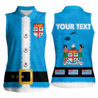 Fiji Merry Christmas Women Sleeveless Polo Shirt Santa Suit Style With Tapa Tribal Pattern LT03 - Polynesian Pride