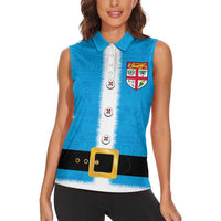 Fiji Merry Christmas Women Sleeveless Polo Shirt Santa Suit Style With Tapa Tribal Pattern LT03 - Polynesian Pride