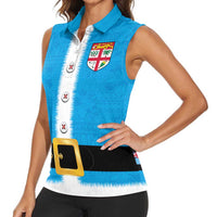 Fiji Merry Christmas Women Sleeveless Polo Shirt Santa Suit Style With Tapa Tribal Pattern LT03 - Polynesian Pride