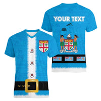 Fiji Merry Christmas Women V-Neck T-Shirt Santa Suit Style With Tapa Tribal Pattern LT03 - Polynesian Pride