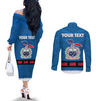 Samoa Merry Christmas Couples Matching Off The Shoulder Long Sleeve Dress and Long Sleeve Button Shirt Santa Suit Style With Tatau Tattoo Pattern LT03 - Polynesian Pride