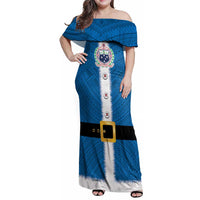 Samoa Merry Christmas Family Matching Off Shoulder Maxi Dress and Hawaiian Shirt Santa Suit Style With Tatau Tattoo Pattern LT03 Mom's Dress Blue - Polynesian Pride
