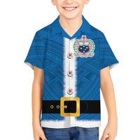 Samoa Merry Christmas Family Matching Short Sleeve Bodycon Dress and Hawaiian Shirt Santa Suit Style With Tatau Tattoo Pattern LT03 Son's Shirt Blue - Polynesian Pride