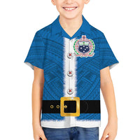 Samoa Merry Christmas Family Matching Tank Maxi Dress and Hawaiian Shirt Santa Suit Style With Tatau Tattoo Pattern LT03 Son's Shirt Blue - Polynesian Pride