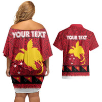 Papua New Guinea Merry Christmas Couples Matching Off Shoulder Short Dress and Hawaiian Shirt Santa Suit Style With Melanesian Pattern LT03 - Polynesian Pride