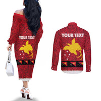 Papua New Guinea Merry Christmas Couples Matching Off The Shoulder Long Sleeve Dress and Long Sleeve Button Shirt Santa Suit Style With Melanesian Pattern LT03 - Polynesian Pride