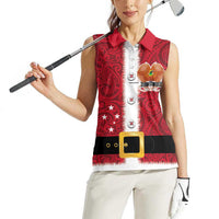 Papua New Guinea Merry Christmas Women Sleeveless Polo Shirt Santa Suit Style With Melanesian Pattern LT03 - Polynesian Pride
