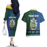 Solomon Islands Merry Christmas Couples Matching Off The Shoulder Long Sleeve Dress and Hawaiian Shirt Santa Suit Style With Melanesian Pattern LT03 - Polynesian Pride