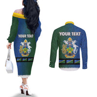 Solomon Islands Merry Christmas Couples Matching Off The Shoulder Long Sleeve Dress and Long Sleeve Button Shirt Santa Suit Style With Melanesian Pattern LT03 - Polynesian Pride