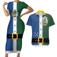 Solomon Islands Merry Christmas Couples Matching Short Sleeve Bodycon Dress and Hawaiian Shirt Santa Suit Style With Melanesian Pattern LT03 Green - Polynesian Pride