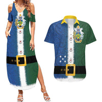 Solomon Islands Merry Christmas Couples Matching Summer Maxi Dress and Hawaiian Shirt Santa Suit Style With Melanesian Pattern LT03 Green - Polynesian Pride