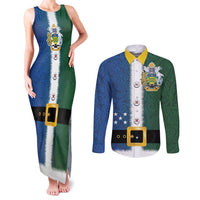 Solomon Islands Merry Christmas Couples Matching Tank Maxi Dress and Long Sleeve Button Shirt Santa Suit Style With Melanesian Pattern LT03 Green - Polynesian Pride