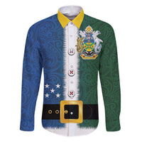 Solomon Islands Merry Christmas Family Matching Puletasi and Hawaiian Shirt Santa Suit Style With Melanesian Pattern LT03 Dad's Shirt - Long Sleeve Green - Polynesian Pride