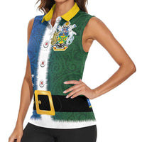 Solomon Islands Merry Christmas Women Sleeveless Polo Shirt Santa Suit Style With Melanesian Pattern LT03 - Polynesian Pride