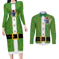 Cook Islands Merry Christmas Couples Matching Long Sleeve Bodycon Dress and Long Sleeve Button Shirt Santa Suit Style With Polynesian Pattern LT03 Green - Polynesian Pride
