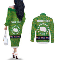 Cook Islands Merry Christmas Couples Matching Off The Shoulder Long Sleeve Dress and Long Sleeve Button Shirt Santa Suit Style With Polynesian Pattern LT03 - Polynesian Pride