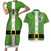 Cook Islands Merry Christmas Couples Matching Short Sleeve Bodycon Dress and Hawaiian Shirt Santa Suit Style With Polynesian Pattern LT03 Green - Polynesian Pride