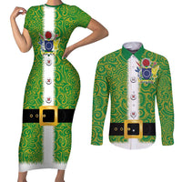 Cook Islands Merry Christmas Couples Matching Short Sleeve Bodycon Dress and Long Sleeve Button Shirt Santa Suit Style With Polynesian Pattern LT03 Green - Polynesian Pride