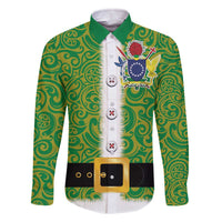 Cook Islands Merry Christmas Family Matching Off The Shoulder Long Sleeve Dress and Hawaiian Shirt Santa Suit Style With Polynesian Pattern LT03 Dad's Shirt - Long Sleeve Green - Polynesian Pride