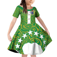 Cook Islands Merry Christmas Family Matching Off Shoulder Short Dress and Hawaiian Shirt Santa Suit Style With Polynesian Pattern LT03 Daughter's Dress Green - Polynesian Pride