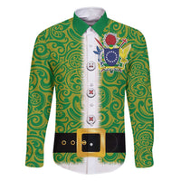 Cook Islands Merry Christmas Family Matching Summer Maxi Dress and Hawaiian Shirt Santa Suit Style With Polynesian Pattern LT03 Dad's Shirt - Long Sleeve Green - Polynesian Pride