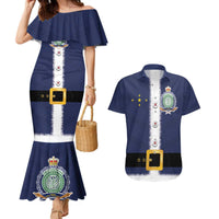 Niue Merry Christmas Couples Matching Mermaid Dress and Hawaiian Shirt Santa Suit Style With Hiapo Pattern LT03 Blue - Polynesian Pride