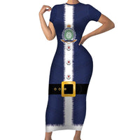 Niue Merry Christmas Family Matching Short Sleeve Bodycon Dress and Hawaiian Shirt Santa Suit Style With Hiapo Pattern LT03 Mom's Dress Blue - Polynesian Pride