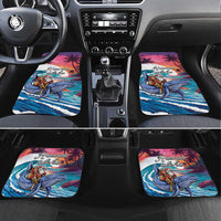 Hawaiian Mele Kalikimaka Car Mats Santa Claus Driving The Whale with Sunset Ocean Landscape LT03 Set 4pcs Blue - Polynesian Pride