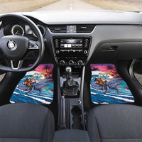 Hawaiian Mele Kalikimaka Car Mats Santa Claus Driving The Whale with Sunset Ocean Landscape LT03 Set 2pcs - Front Blue - Polynesian Pride