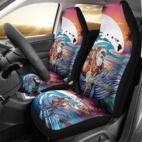 Hawaiian Mele Kalikimaka Car Seat Cover Santa Claus Driving The Whale with Sunset Ocean Landscape LT03 - Polynesian Pride
