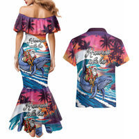 Hawaiian Mele Kalikimaka Couples Matching Mermaid Dress and Hawaiian Shirt Santa Claus Driving The Whale with Sunset Ocean Landscape LT03 - Polynesian Pride