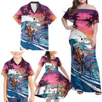 Hawaiian Mele Kalikimaka Family Matching Off Shoulder Maxi Dress and Hawaiian Shirt Santa Claus Driving The Whale with Sunset Ocean Landscape LT03 - Polynesian Pride