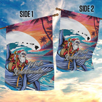 Hawaiian Mele Kalikimaka Garden Flag Santa Claus Driving The Whale with Sunset Ocean Landscape LT03 - Polynesian Pride