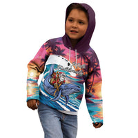 Hawaiian Mele Kalikimaka Kid Hoodie Santa Claus Driving The Whale with Sunset Ocean Landscape LT03 - Polynesian Pride