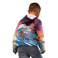 Hawaiian Mele Kalikimaka Kid Hoodie Santa Claus Driving The Whale with Sunset Ocean Landscape LT03 - Polynesian Pride