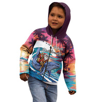 Hawaiian Mele Kalikimaka Kid Hoodie Santa Claus Driving The Whale with Sunset Ocean Landscape LT03 - Polynesian Pride