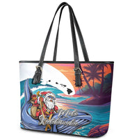 Hawaiian Mele Kalikimaka Leather Tote Bag Santa Claus Driving The Whale with Sunset Ocean Landscape LT03 - Polynesian Pride