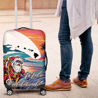 Hawaiian Mele Kalikimaka Luggage Cover Santa Claus Driving The Whale with Sunset Ocean Landscape LT03 Blue - Polynesian Pride
