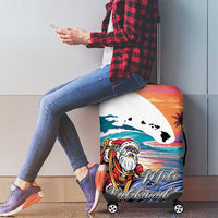 Hawaiian Mele Kalikimaka Luggage Cover Santa Claus Driving The Whale with Sunset Ocean Landscape LT03 - Polynesian Pride