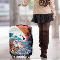 Hawaiian Mele Kalikimaka Luggage Cover Santa Claus Driving The Whale with Sunset Ocean Landscape LT03 - Polynesian Pride