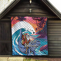 Hawaiian Mele Kalikimaka Quilt Santa Claus Driving The Whale with Sunset Ocean Landscape LT03 - Polynesian Pride