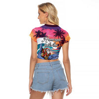 Hawaiian Mele Kalikimaka Raglan Cropped T Shirt Santa Claus Driving The Whale with Sunset Ocean Landscape LT03 - Polynesian Pride