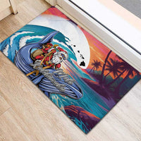 Hawaiian Mele Kalikimaka Rubber Doormat Santa Claus Driving The Whale with Sunset Ocean Landscape LT03 - Polynesian Pride