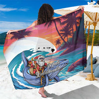 Hawaiian Mele Kalikimaka Sarong Santa Claus Driving The Whale with Sunset Ocean Landscape LT03 One Size 44 x 66 inches Blue - Polynesian Pride
