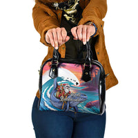 Hawaiian Mele Kalikimaka Shoulder Handbag Santa Claus Driving The Whale with Sunset Ocean Landscape LT03 One Size Blue - Polynesian Pride
