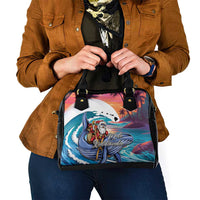 Hawaiian Mele Kalikimaka Shoulder Handbag Santa Claus Driving The Whale with Sunset Ocean Landscape LT03 - Polynesian Pride