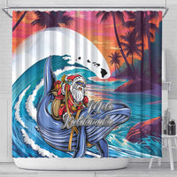 Hawaiian Mele Kalikimaka Shower Curtain Santa Claus Driving The Whale with Sunset Ocean Landscape LT03 - Polynesian Pride