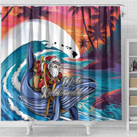 Hawaiian Mele Kalikimaka Shower Curtain Santa Claus Driving The Whale with Sunset Ocean Landscape LT03 - Polynesian Pride