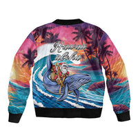 Hawaiian Mele Kalikimaka Sleeve Zip Bomber Jacket Santa Claus Driving The Whale with Sunset Ocean Landscape LT03 - Polynesian Pride