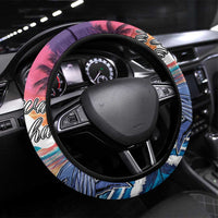 Hawaiian Mele Kalikimaka Steering Wheel Cover Santa Claus Driving The Whale with Sunset Ocean Landscape LT03 Universal Fit Blue - Polynesian Pride
